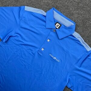 FootJoy Golf Polo Shirt Mens Medium Blue Short Sleeve Performance Forest Creek